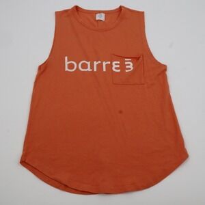 barre3 Muscle Tank Womens Medium Orange Graphic Pocket Curved Hem Sleeveless